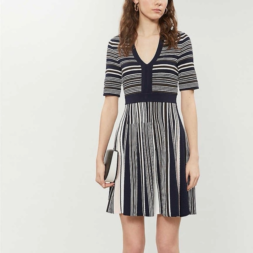 Ted Baker Meemeei Striped Skater Dress Navy Pink White-size 3 in Ted Baker